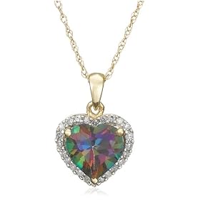10k Yellow Gold, June Birthstone, Mystic Topaz and Diamond Heart Pendant by 