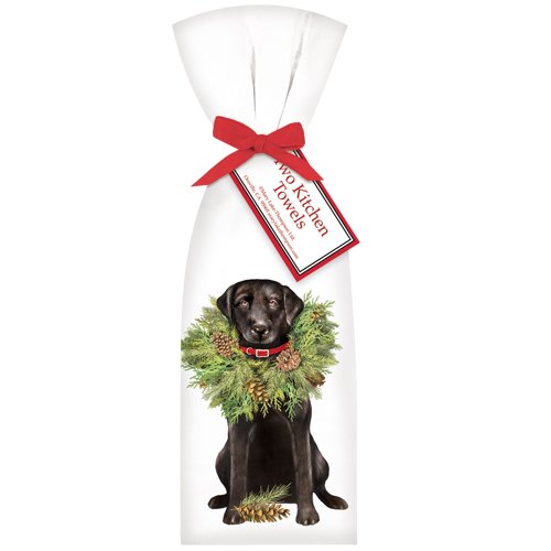 Black Dog with Wreath Towel Set