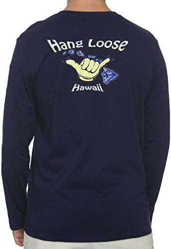 Hang Loose Hawaiian Islands Transfer Design Long Sleeves Tee, XLARGE, NAVY