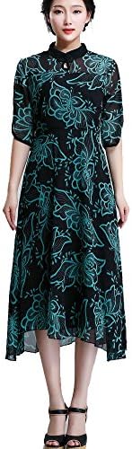 Kufv Women's Half Sleeve Vintage Chiffon Prints Maxi Dress (L)