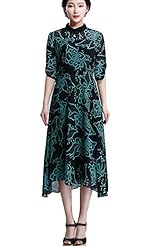 General Print Elbow Length Sleeves Chiffon Vintage Maxi Dress 