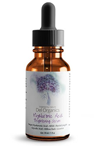 Hyaluronic Acid Brightening Serum(Vegan):Reishi(Kojic Acid)+Licorice+Willow Bark(Salicylic Acid)+Glycolic Acid;72% Organic; Whitening Serum, Hydrates, Antioxidant, Exfoliates & Anti-Inflammatory