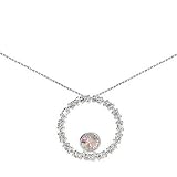 Sterling Silver Pave Circle with October Birthstone Crystal Pendant on 16-18in Chain Necklace