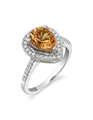 14k White Gold 0.17 Ctw Pear Shape Citrene & Diamond Ring- Size 7