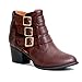 Reneeze BEAUTY-06 Women's Stacked Heel Buckle & Zip Ankle Fashion Booties - BROWN