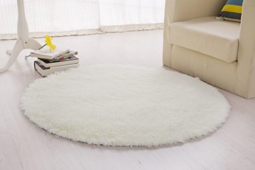 Igirls Round Silky Rugs 60",princess Your Daughter's Bedroom!cute Bright Shaggy Area Rugs Ultra Soft Living Room Rugs Carpet Bedroom Rug (white)