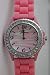 Women's Geneva Light/Baby Pink Zebra Platinum Silicone Rubber Jelly with CZ Crystal Rhinestones Face Bling Bezel