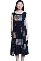 General Print Sleeveless Cotton/Linen Midi Dress 