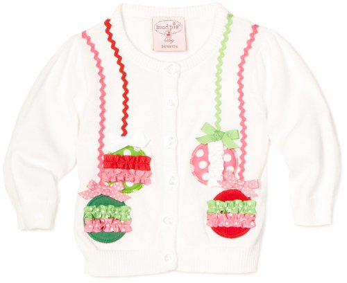 Mud Pie Baby-girls Newborn Ornament Cardigan, White, 0-6 Months