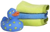 Elegant Baby Ducky and Washcloth Set, Blue Polka Dot