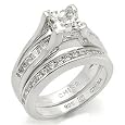 CZ Wedding Rings - Sterling Silver Princess Cut One Carat Engagement & Wedding Ring Set
