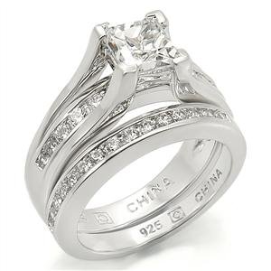 Sterling Silver Princess Cut One Carat Engagement & Wedding Ring Set
