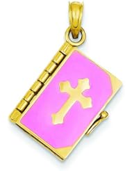 14K Gold & Pink Enamel Bible Lords Prayer Charm Jewelry