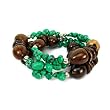 Green Turquoise and Organic Coconut Triple Strand Stretch Bracelet