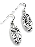 Flowering Tree of Life Religious Symbol Filigree Sterling Silver Oval Hook Earrings