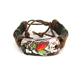 Leather and Cord World Peace Bohemian Bracelet, Butterfly Artwork