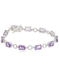 Sterling Silver Octagon Shape Amethyst Bracelet,7.50