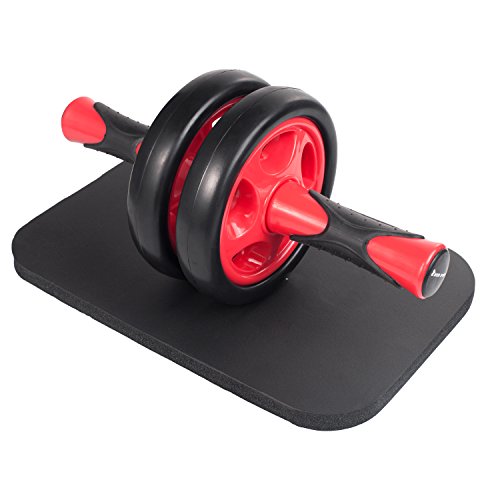 KYLIN SPORT No Noise Stability Dual AB Wheel Roller Core Abdominal Trainers with Knee Mat For Gym Exercise Fitness Equipment Red/Black KYLIN SPORT No Noise Stability Dual AB Wheel Roller Core Abdominal Trainers with Knee Mat For Gym Exercise Fitness Equipment Red/Black