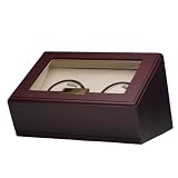 Double Watch Winder Cherry Matte Engravable Plate with Dual Control Wall Timer