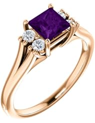 18K Rose Gold 5.00x5.00mm Princess Cut Chatham Created Alexandrite and Diamond Ring -- LIFETIME WARRANTY