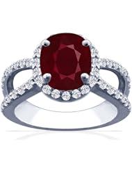 14K White Gold Cushion Cut Ruby Ring With Sidestones (GIA Certificate)