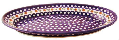 Bunzlauer Polish Pottery 1104-41A Deep Oval Platter, Blue with White and Terra Cotta
