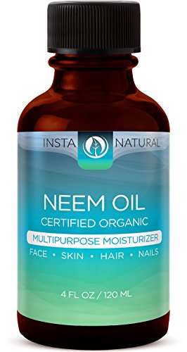 InstaNatural Organic Neem Oil - For Hair, Face, Skin & Body - 100% Pure & Certified Organic Cold Pressed Oil - For Breakouts, Nails, Dry Scalp, Split Ends, Stretch Marks & More - 4 OZ