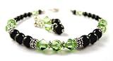 August Peridot Birthstone Bracelets: Birthstone Bracelets & Earrings Set: Handmade with Black Pearls