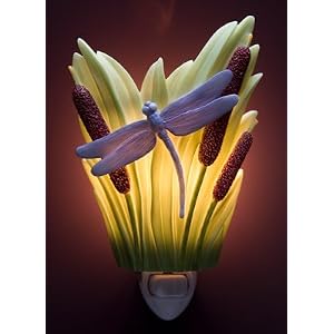 Dragonfly and Cattails Night Light - Ibis and Orchid Flowers of Light Collection by Dragonfly