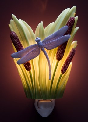 Dragonfly & Cattails Night Light - Ibis & Orchid Flowers of Light Collection