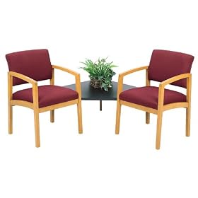 Two Fabric Chairs with Corner Connecting Table Avon Blue Fabric/Cherry Finish