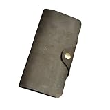 Must-have Selling Men's Vintage Cowhide 3 Pages Long Wallet with Button Closure (dark brown)