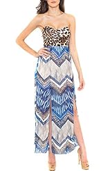 Sweetheart Thigh Length Animal Print Chevron Print Chiffon Slit Sheer Maxi Dress 