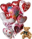 12 Mylar Balloon Bouquet with Bear, Romantic - B000MD649G