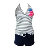 Swimsuit Halter Top & Short Bottom Navy Stripe Aloha