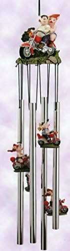 HOGs on Motorcycle - Pigs 3d Sculptured Resin Top 4 Tube Wind Chime Outdoor Decor 24 Inches, Harley HOG