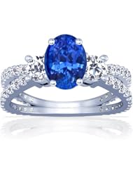 14K White Gold Oval Cut Blue Sapphire Ring With Sidestones