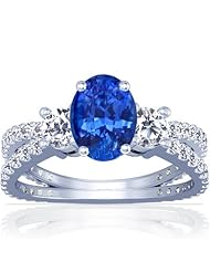 18K White Gold Oval Cut Blue Sapphire Ring With Sidestones