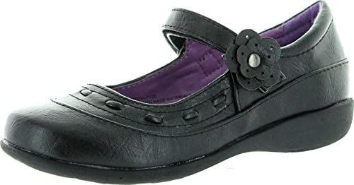 School Rider Girls Nicki-712E Flower Decor Velcro Strap School Uniform Shoes