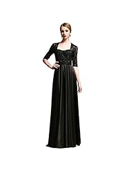 Square Neck Polyester/Spandex Beaded Elbow Length Sleeves Floor Length  Dress