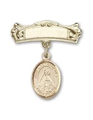 Gold Filled Baby Badge with Our Lady of Olives Charm and Arched Polished Badge Pin