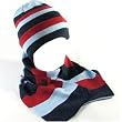 New Winter Ski Skate Knit Stripe Hat Beanie Scarf Set * Navy Blue * Medium - Large