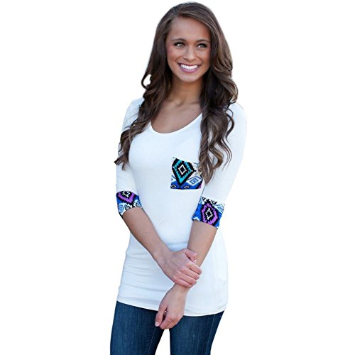 Froomer Women Scoop Neck 3/4 Sleeve Slim Shirt Tops Blouse
