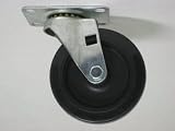 Casters: Swivel caster, 4" diameter x 15/16" wide polyolefin wheel with plain bearing. 140 pound load capacity.