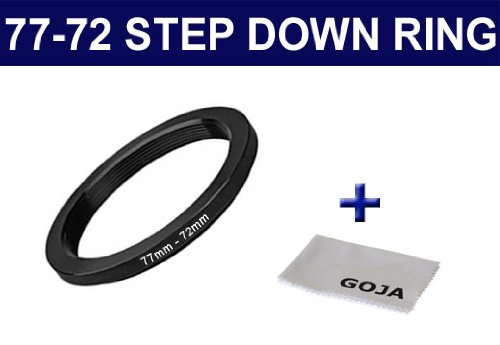Step-Down Adapter Ring 77mm Lens To 72mm Filter Size + 1 Ultra Fine Microfiber Cleaning Cloth GOJA Logo