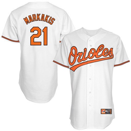 MLB Men's Baltimore Orioles Nick Markakis White Home Short Sleeve 6 Button Synthetic Replica Baseball Jersey Big & Tall Spring 2012  (White, XXX-Large)