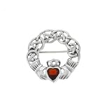 Sterling Silver Garnet CZ Claddagh Pin Celtic Brooch