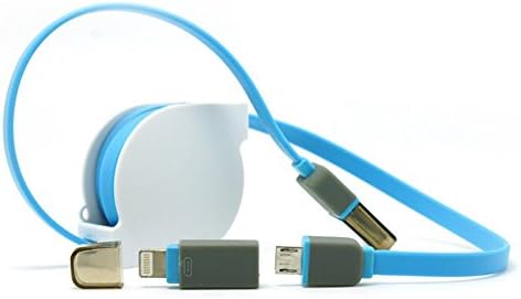 KGK 2 in 1 Retractable Charge & Sync Cable: 8 Pin and Micro USB Tip For Apple iPhone 5 / 5S / 5C, iPad Mini 1st and 2nd Gen , iPad 4 / iPad Air, iPod Nano 7 / Touch 5 & HTC, Samsung, Sony and Other Device that with Micro USB Port (Blue)