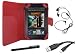 Brand New Stylish Protective Cover Folio Leather Case (Red) for Amazon Kindle Fire Tablet PC (Comes with a 3ft Sync/charge USB Cable for the Kindle Fire, Stylus Pen and Stereo Earphones) - By Abacus24-7