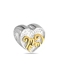 Bling Jewelry Two Tone 925 Sterling Silver Mom Charm Bead Pandora Compatible